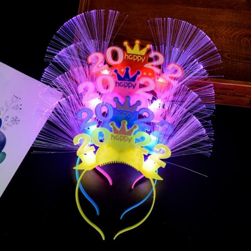 Mix Colors 2022 New Year Headband Light Up Hair Hoop Elastic Photo Prop Headwea
