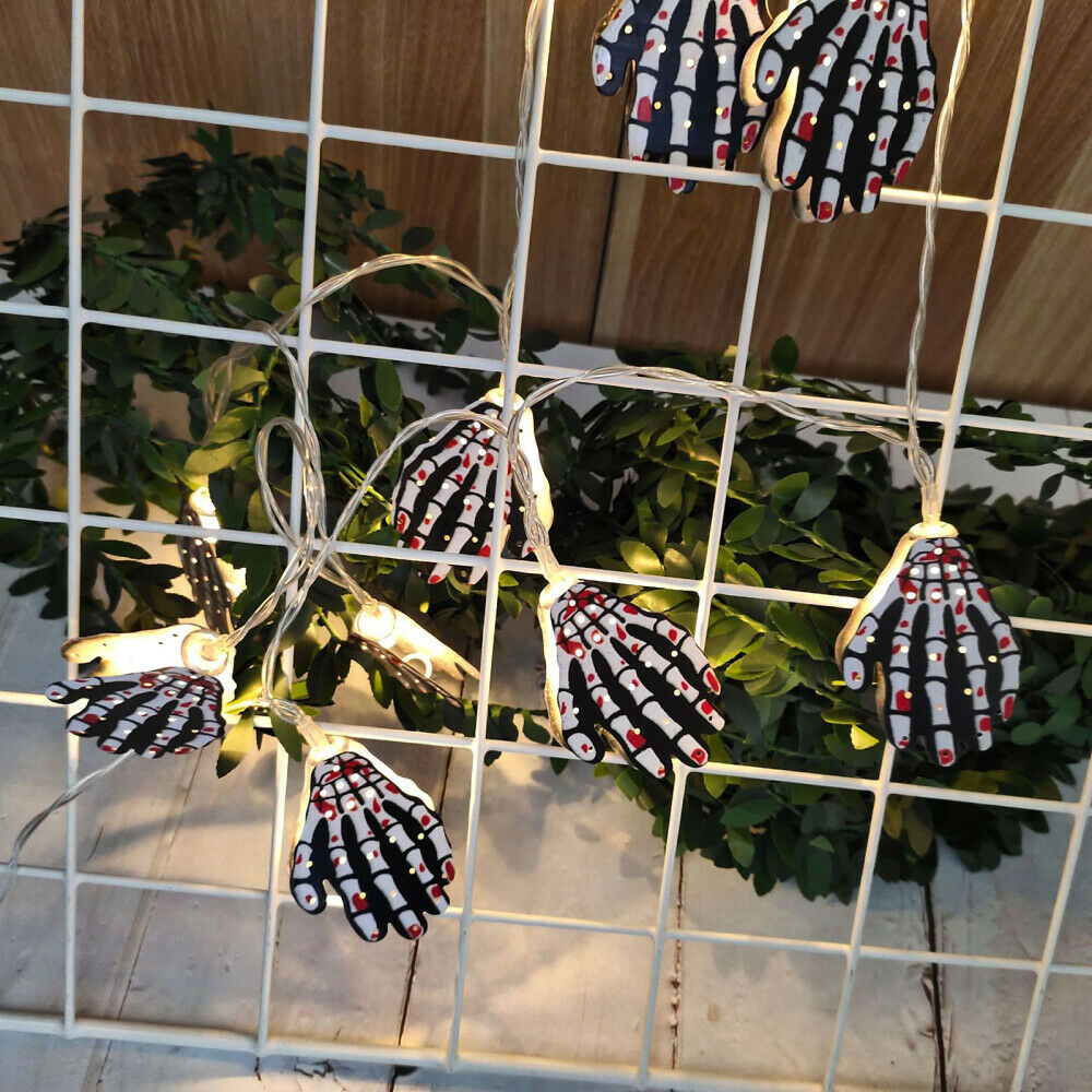 Halloween String Lights 20LEDs Skeleton Hand Ghost Decor Battery Indoor Outdoor