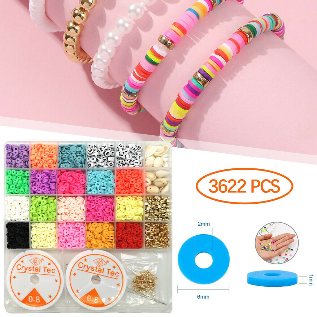 3622pcs Flat Disc Polymer Clay Loose Spacer Beads for DIY Jewelry Making Kit