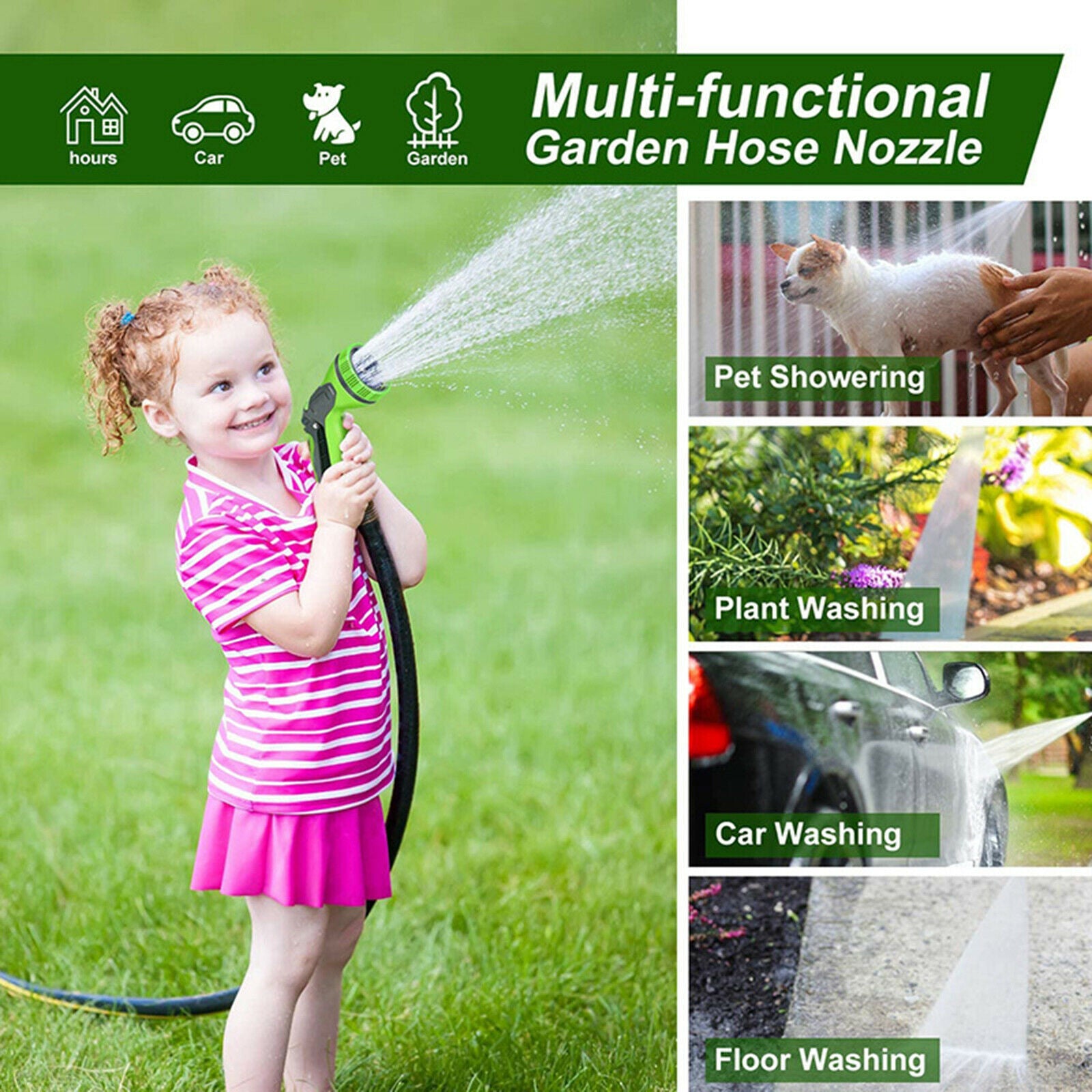 Garden Hose Nozzle 10 Watering Patterns for Cleaning Watering Patio Pets US