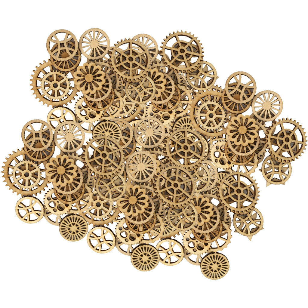 100pcs Blank Unfinished Wooden Gear Embellishment for Card Making Scrapbook