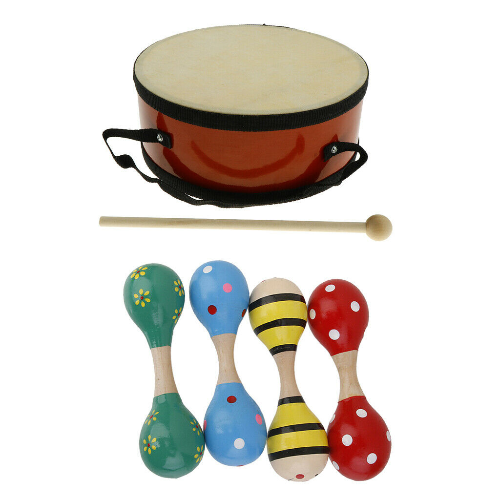 Colourful Wood Hand Drum Maraca Percussion Instrument Kids Adults Toys Gift