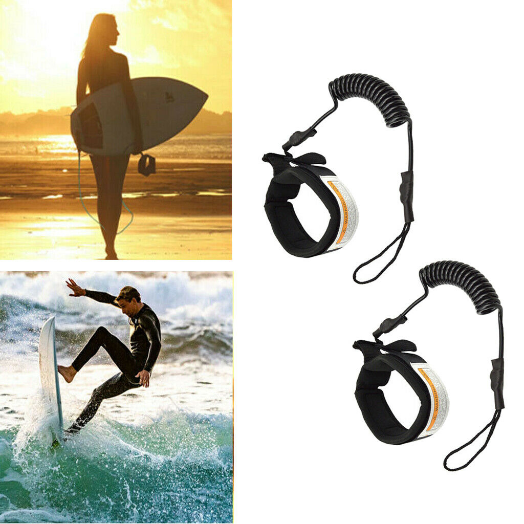 2 Pieces 5ft Surfboard Leash TPU Wrist Ankle Leash Padded Cuff Leg Rope