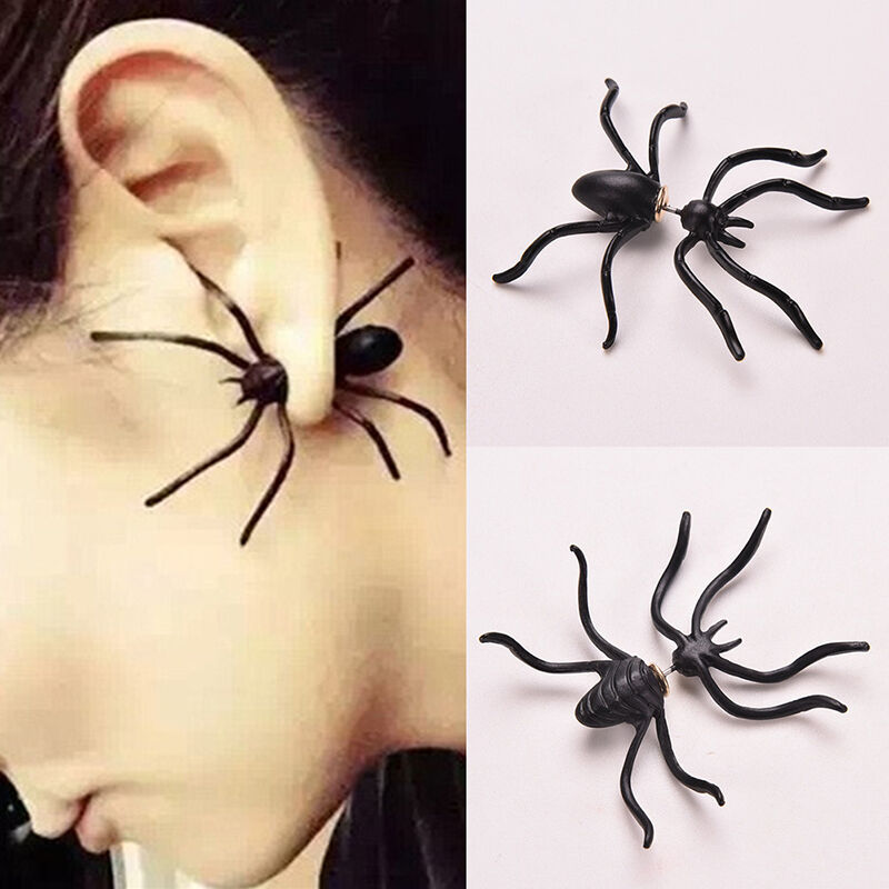 New Retro Women Earings Black Spider Earrings Chic Two Parts Ear Stu.l8
