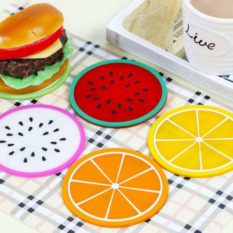 7pcs Fruit Coaster Colorful Transparent Silicone Cup Holder Drinks Mat Tableware