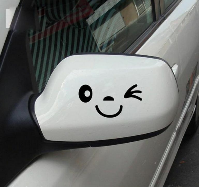 Car Stickers Pair Wink Smile Face Mirror Rearview Affixed Funny Decoratio.l8