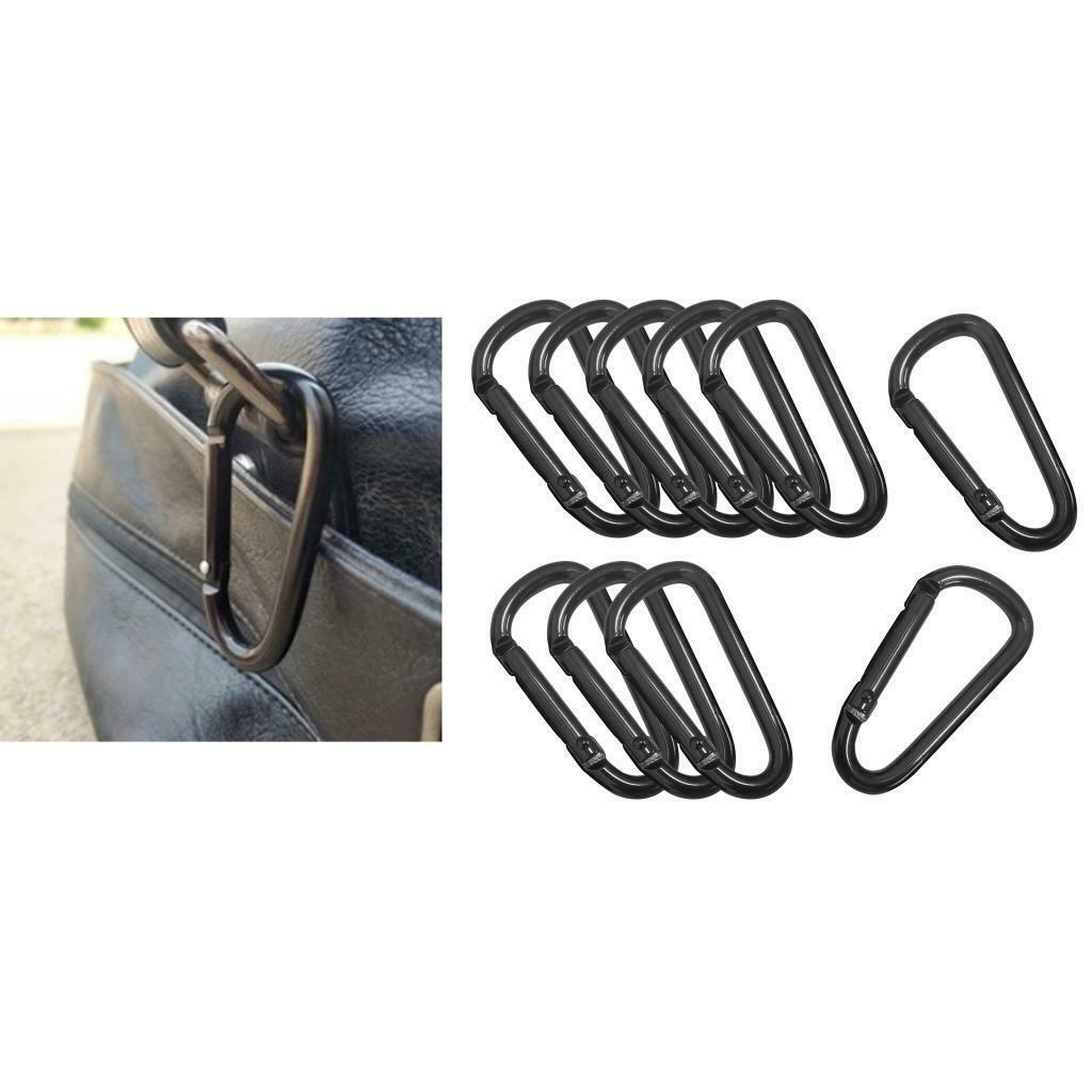 10Pcs Aluminum Snap Hook Carabiner D Ring Key Chain Clip Keychain Camping Hiking