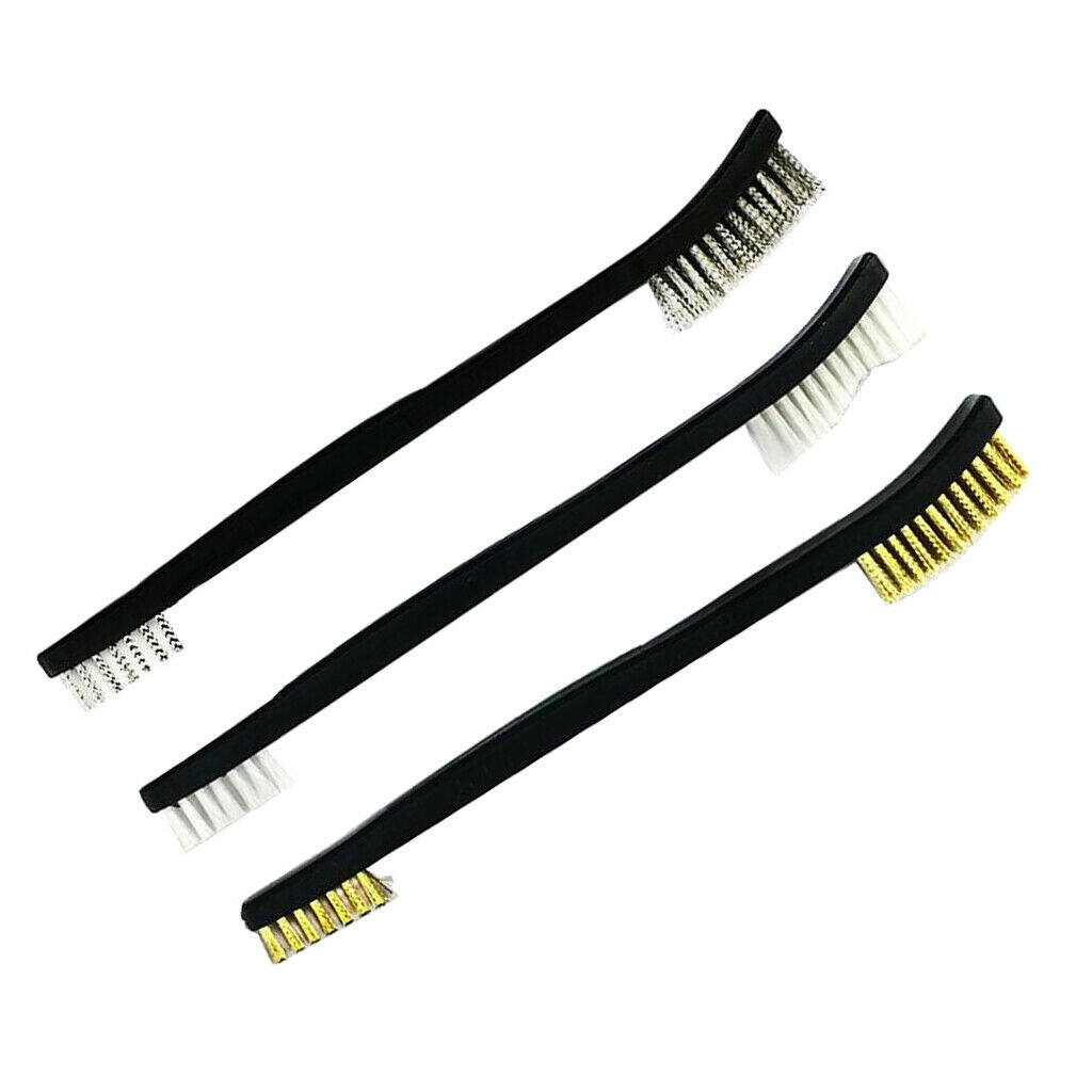 3x Cleaning Tool Set Kit With Brass Brush Double Ended Wire Brush Tool Set