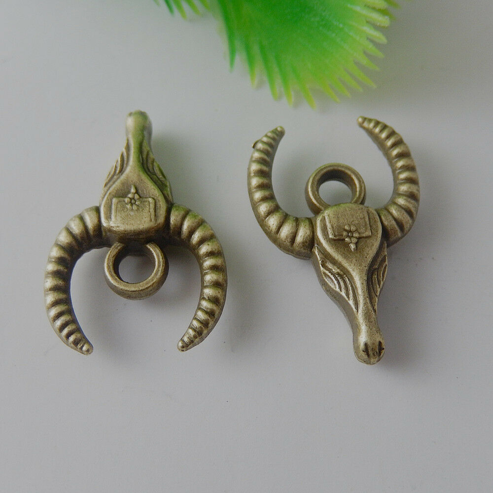 50877Vintage Bronze Alloy Sheep Head Shaped Pendants Charms Finding Crafts 10pcs
