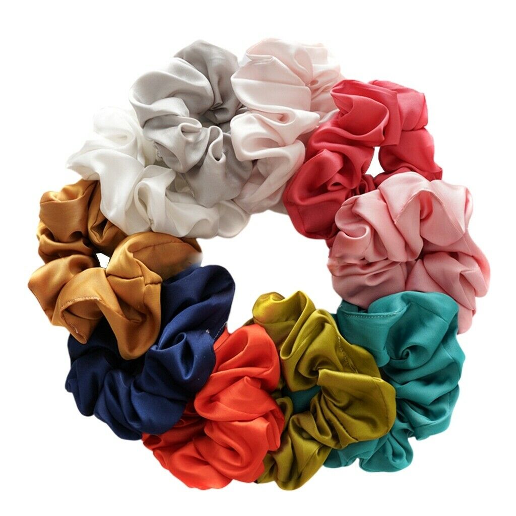 Pack of 11 Women's Hair Silk Scrunchies Satin Elastic Hair Bands Ties Ropes