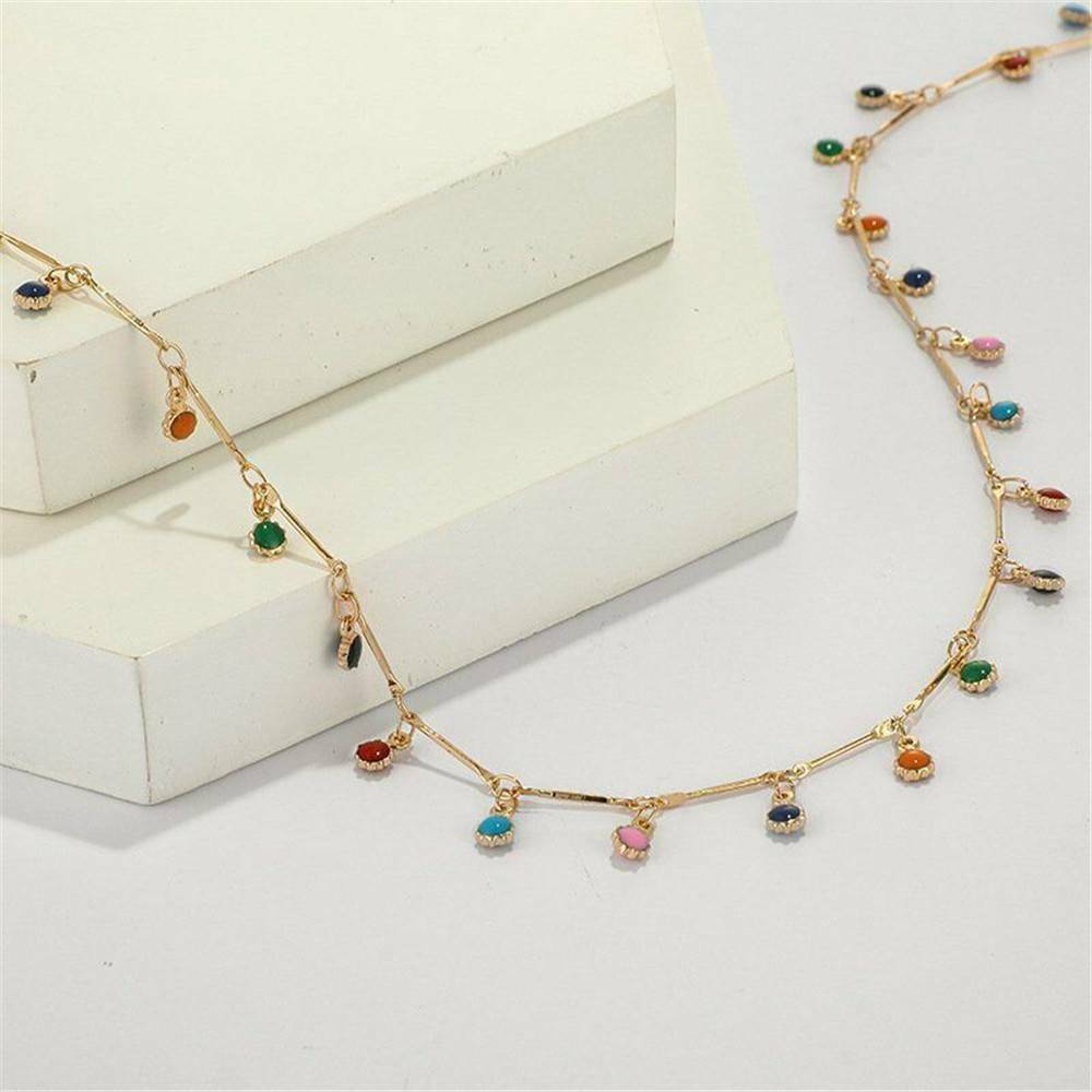 Boho Candy Color Ball Pendant Choker Necklace Clavicle Chain For Women Jewelry~