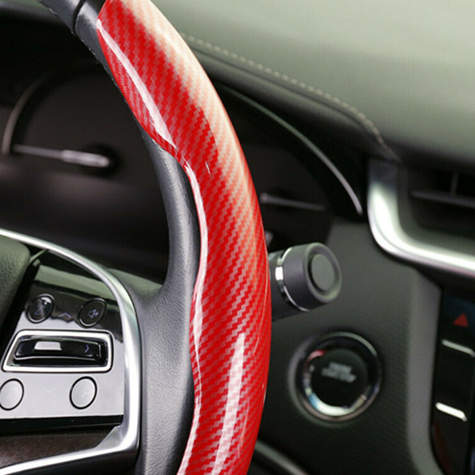2x Red Car Steering Wheel Booster Non-Slip Cover Carbon Fiber Universal 38cm 15"