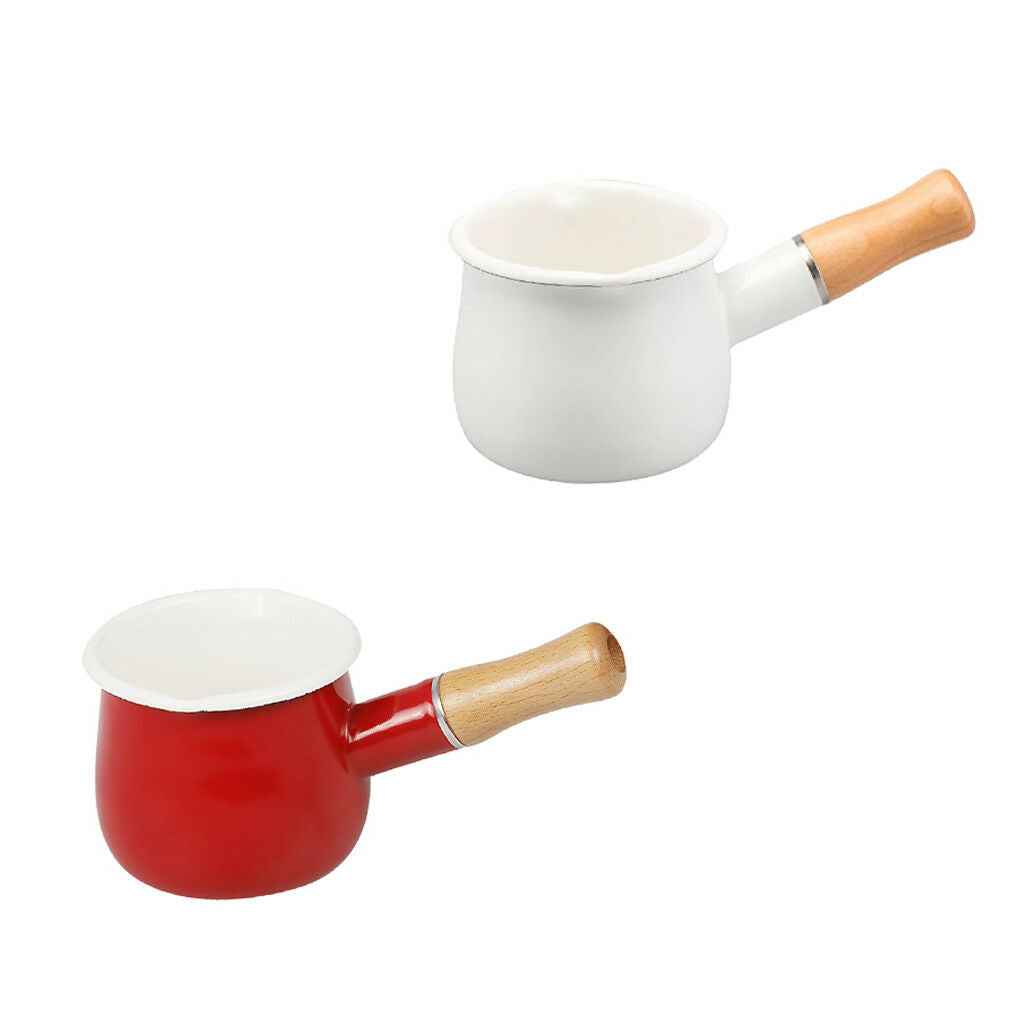 10cm Non Stick Milk Pan Saucepan Pot Wood Handle For Hobs White