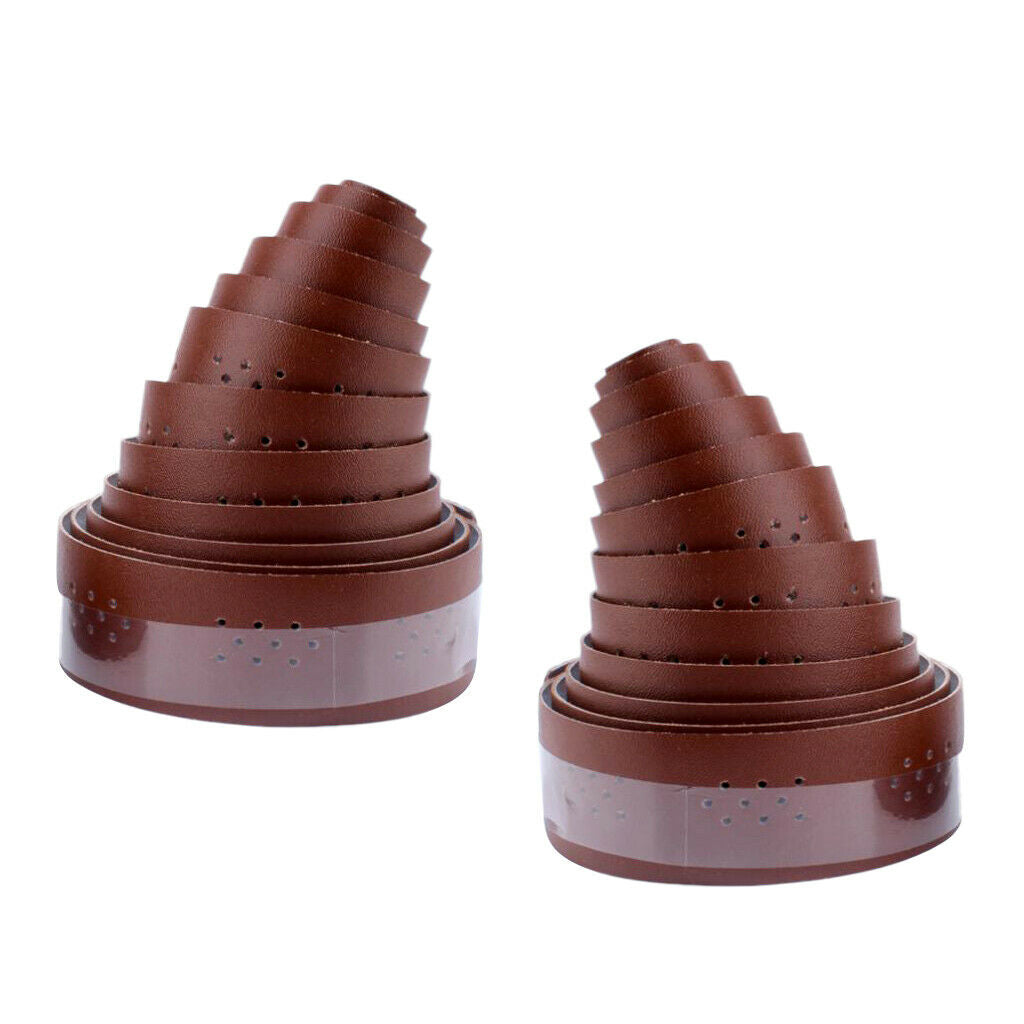 2 Rolls PU Cycling Road Bike Sports  Cork Handlebar Tape + 2 Bar Plugs - Brown