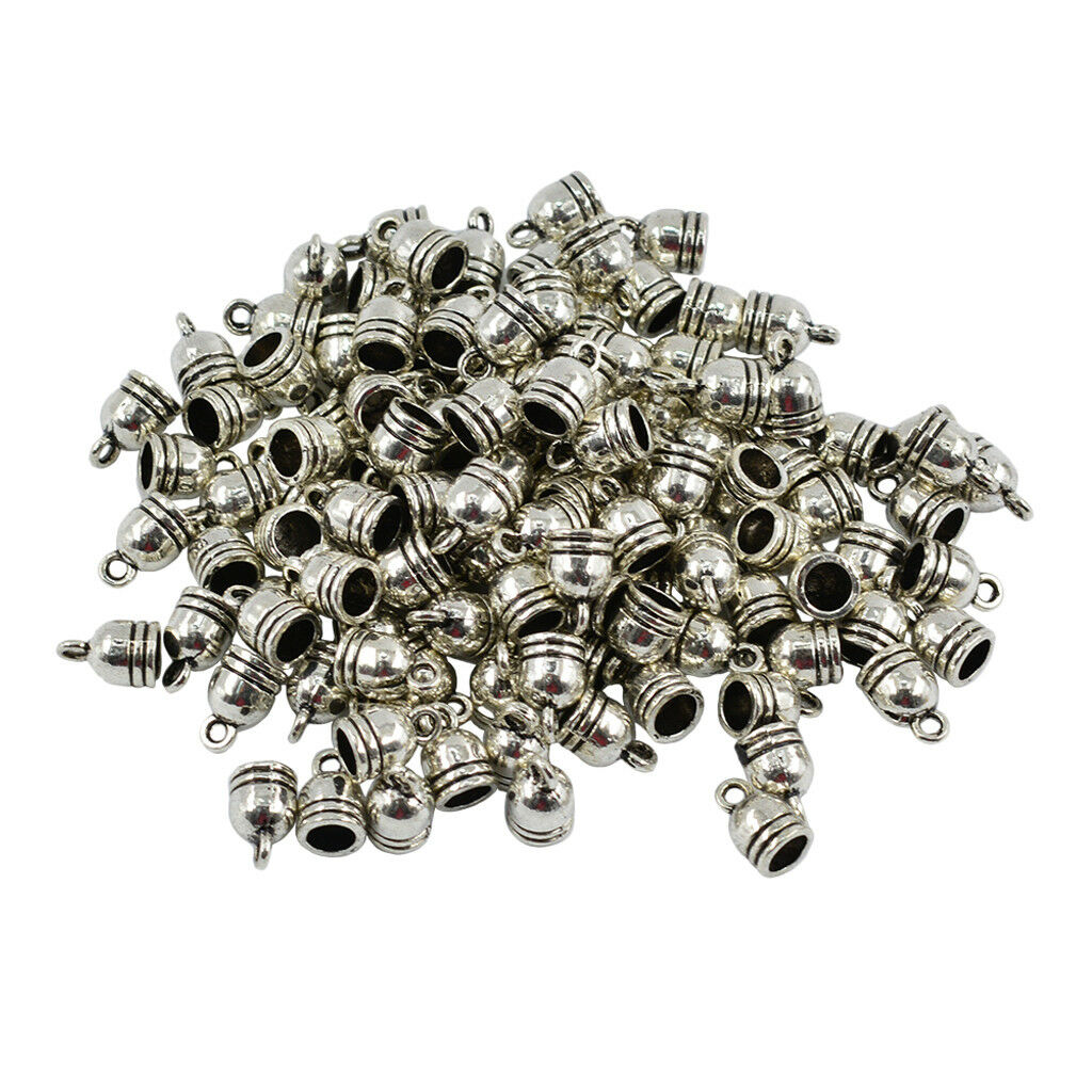 100x Alloy Bell Shape Bead Leather Cord End   Tube Jewelry Findings 5mm