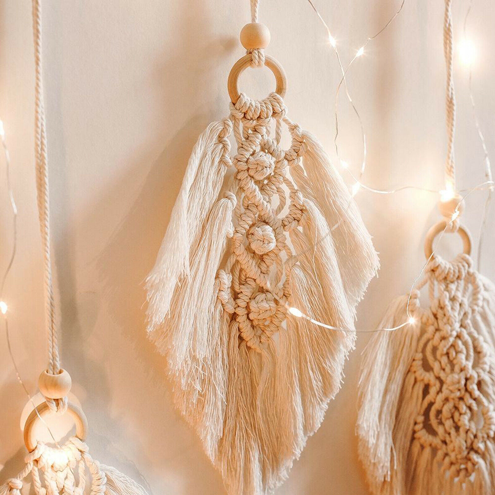 Macrame Wall Hanging Tapestry Chic Bohemian Woven Leaves Fringe Wall Ornaments