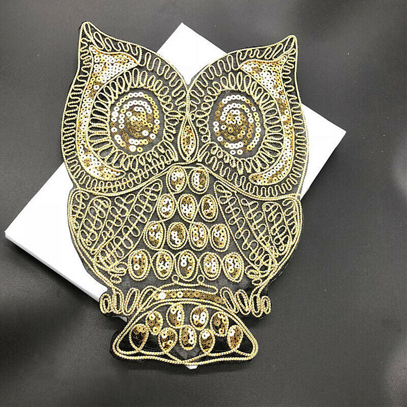 Owl Sequins Embroidered Patches Iron on Applique Animal Clothing Sewing Badge