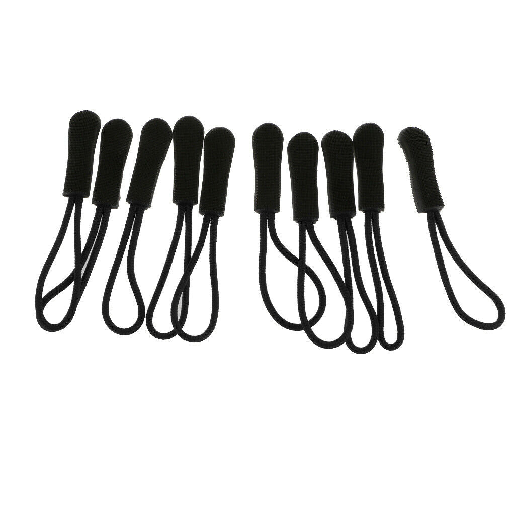 100Pcs Black Zipper Pulls Cord Rope Ends Lock Zip Clip For Clothing/Bags