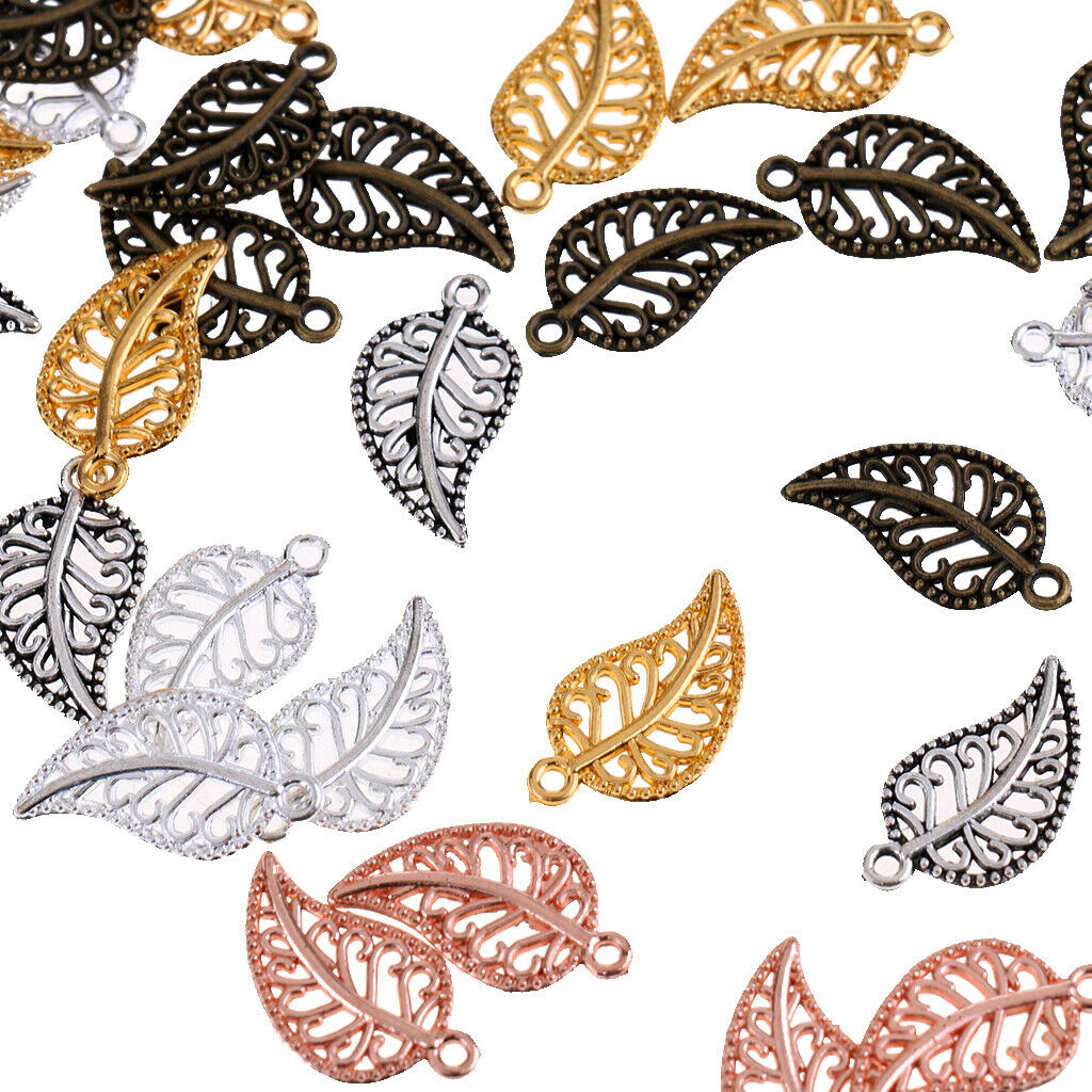 75Pcs Leaf Hollow Charms Pendants Mixed Color DIY Jewelry Making Findings