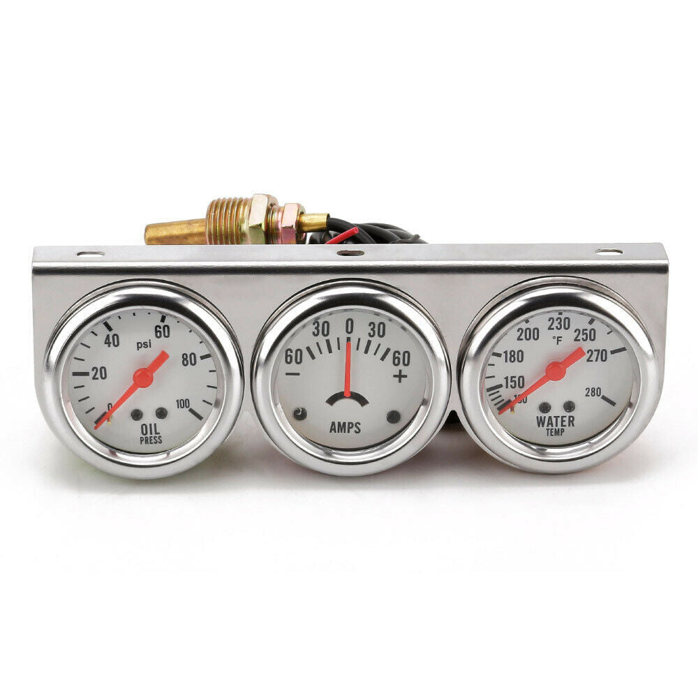 2" 52mm Car Triple Gauge Kits Volts Water Temp Celsius / Fahrenheit Oil Press