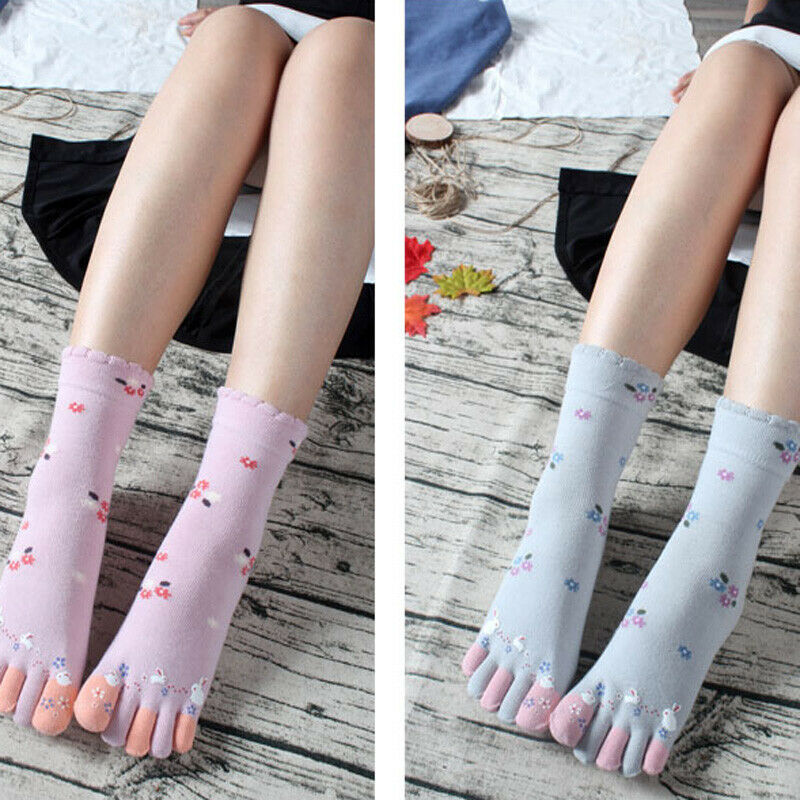 4X Women Toe Socks Five Fingers Floral Random Color One Size Wide Mouth Socks