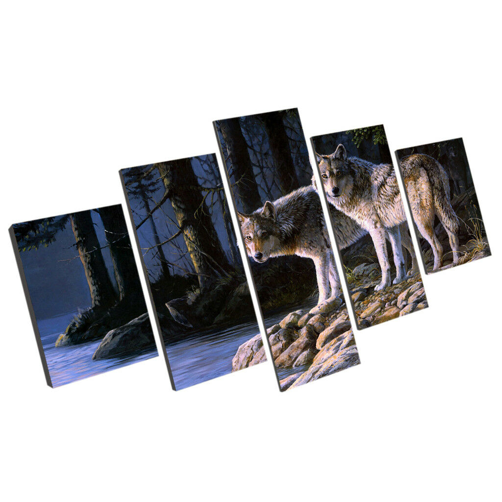 5 Panels Large Canvas Pictures Wall Art Prints Hanging Poster Wolf Couples S