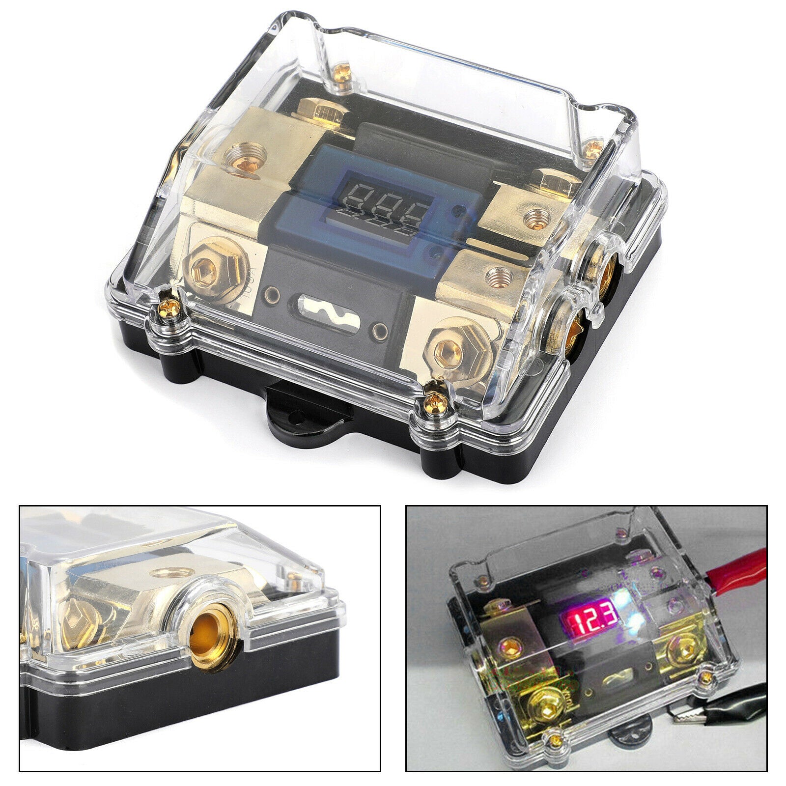 LED Display 1x0 IN 2x4GA OUT Distribution Block Fuse Holder for Car Audio Marine