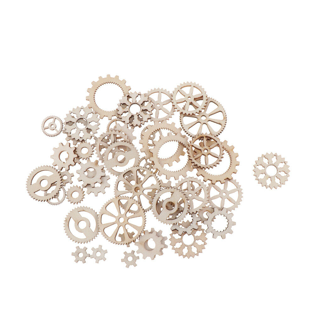 100Pcs Unfinished Hollow Gear Tags Wooden Pieces Cardmaking Embellishments Craft