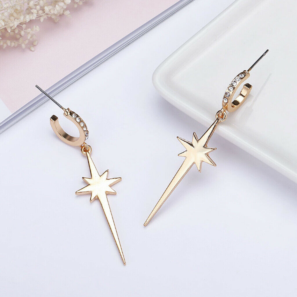 2x Crystals Stud Earrings Simple Dangle Earrings Golden Ear Studs Jewelry