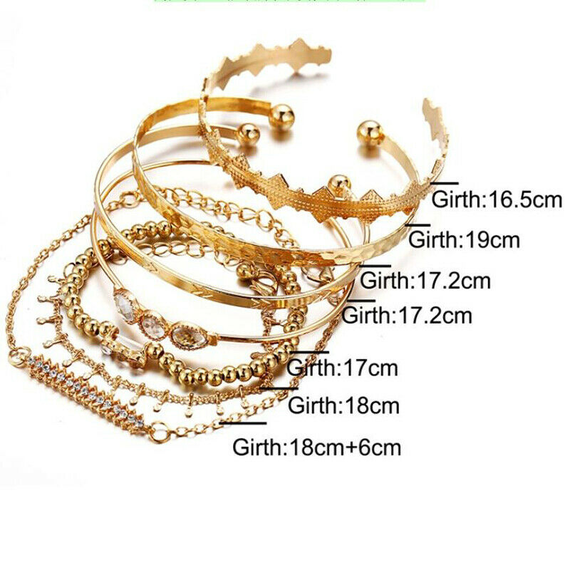 7Pcs/Set Bohemian Retro Crystal Geometry Open Bangle Bracelet Women Jewel.l8
