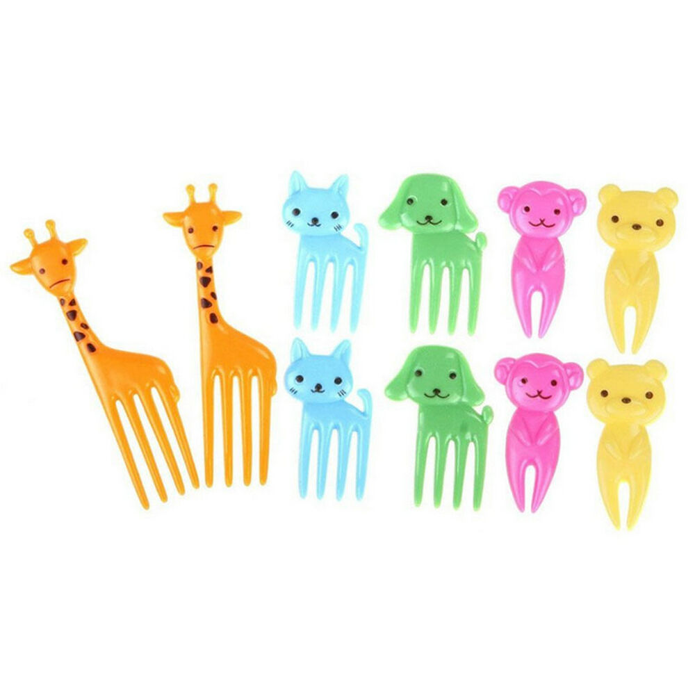 10PCS Mini Kids' Animal Food Fruit Picks Forks Lunch Box Accessory Decor Tool