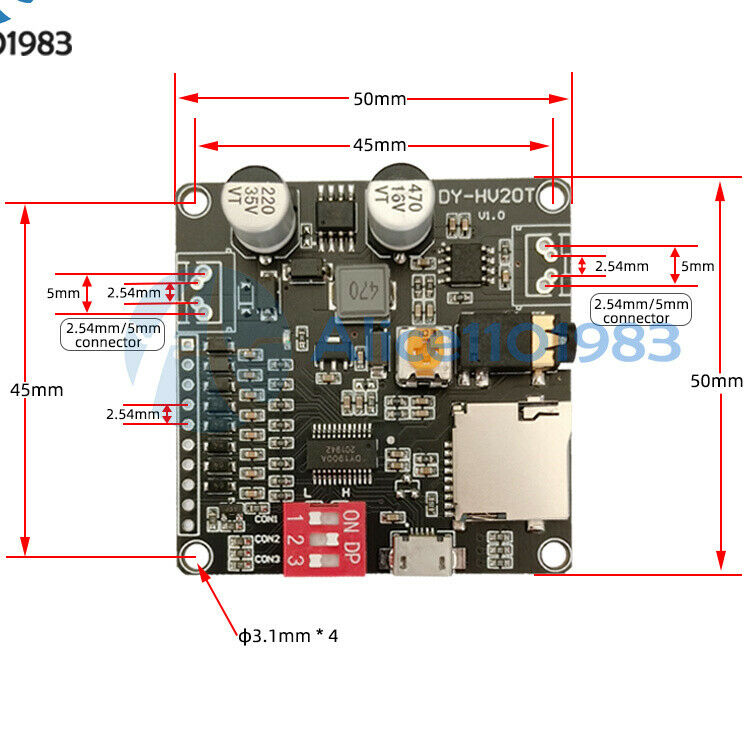 12V/24V Power Supply 10W/20W Voice Playback Module supporting Micro SD Card