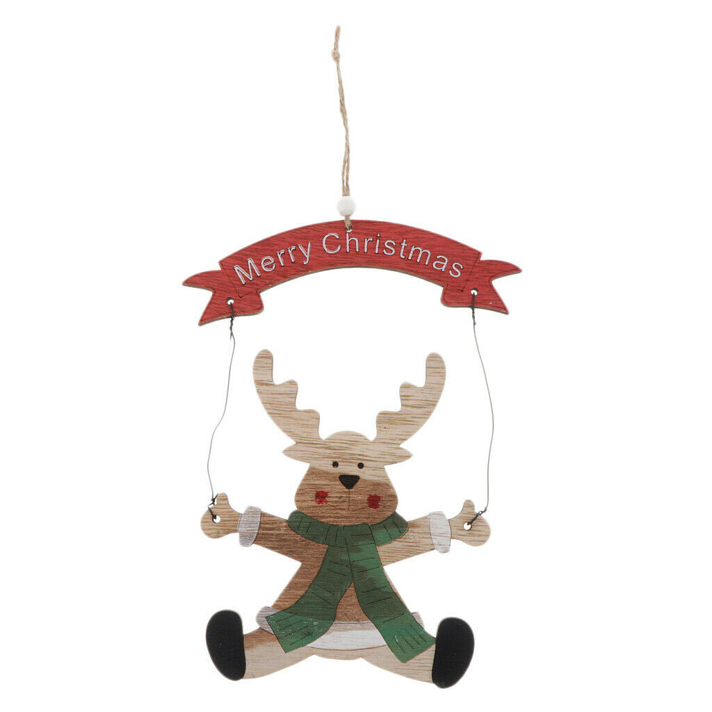 Charm Christmas Elk Wooden Pendants Xmas Ornaments Party Room Hanging Decor