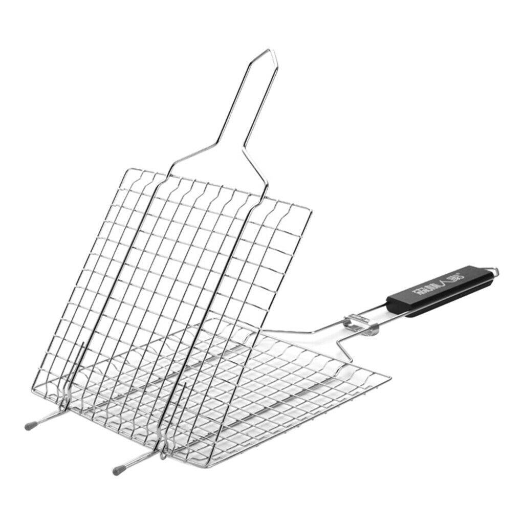 2pcs Outdoor BBQ Meat Grill Basket Clip Barbeque Stainless Steel Wire Tray Net