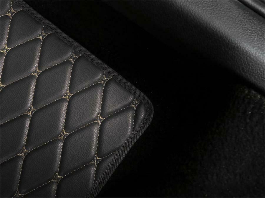 4x Black PU Leather Car Floor Mats Beige Line Waterproof Interior Universal