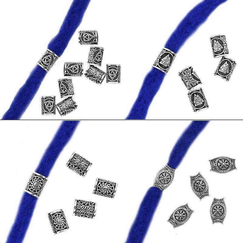 6 PCs Set Norse Vikings Runes Beads for Beards Hair Paracord Bracelets Necklace