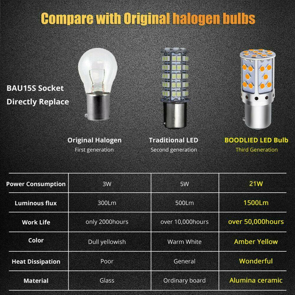 2Pcs Amber BAU15S 7507 PY21W 1156PY Canbus 3030 LED Bulbs Car Turn Signal Light