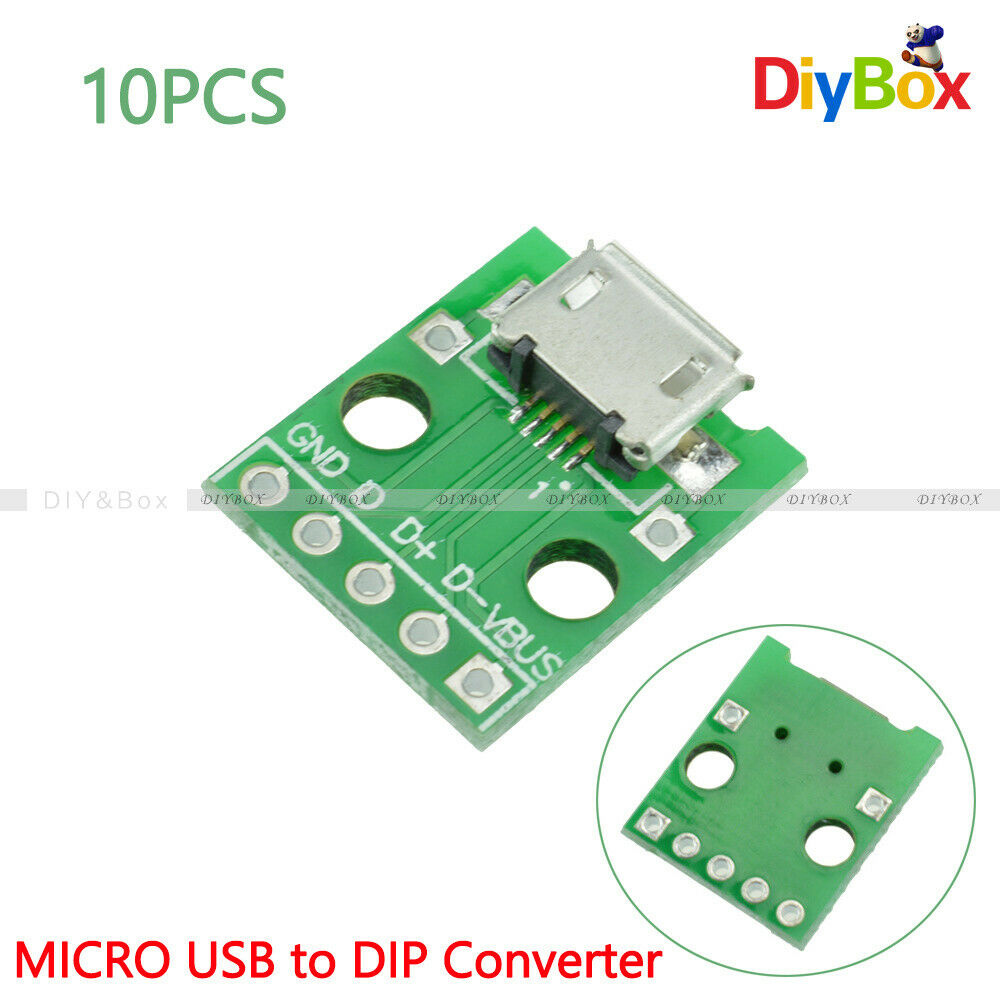 10pcs MICRO USB Female to DIP Adapter 5-Pin Pinboard 2.54mm micro USB pcb Board