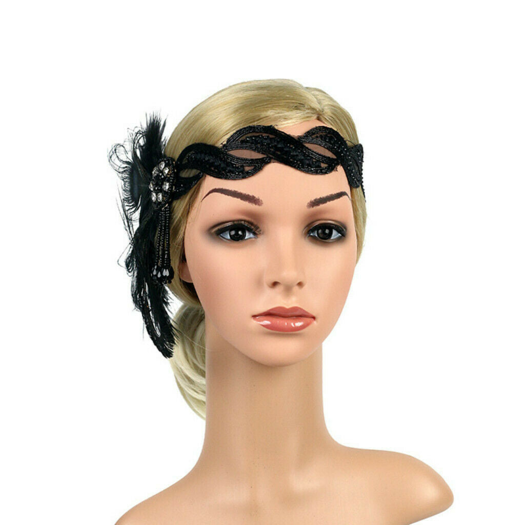 Colorful Headband Peacock Feather Girl Makeup Party Hair Decor black