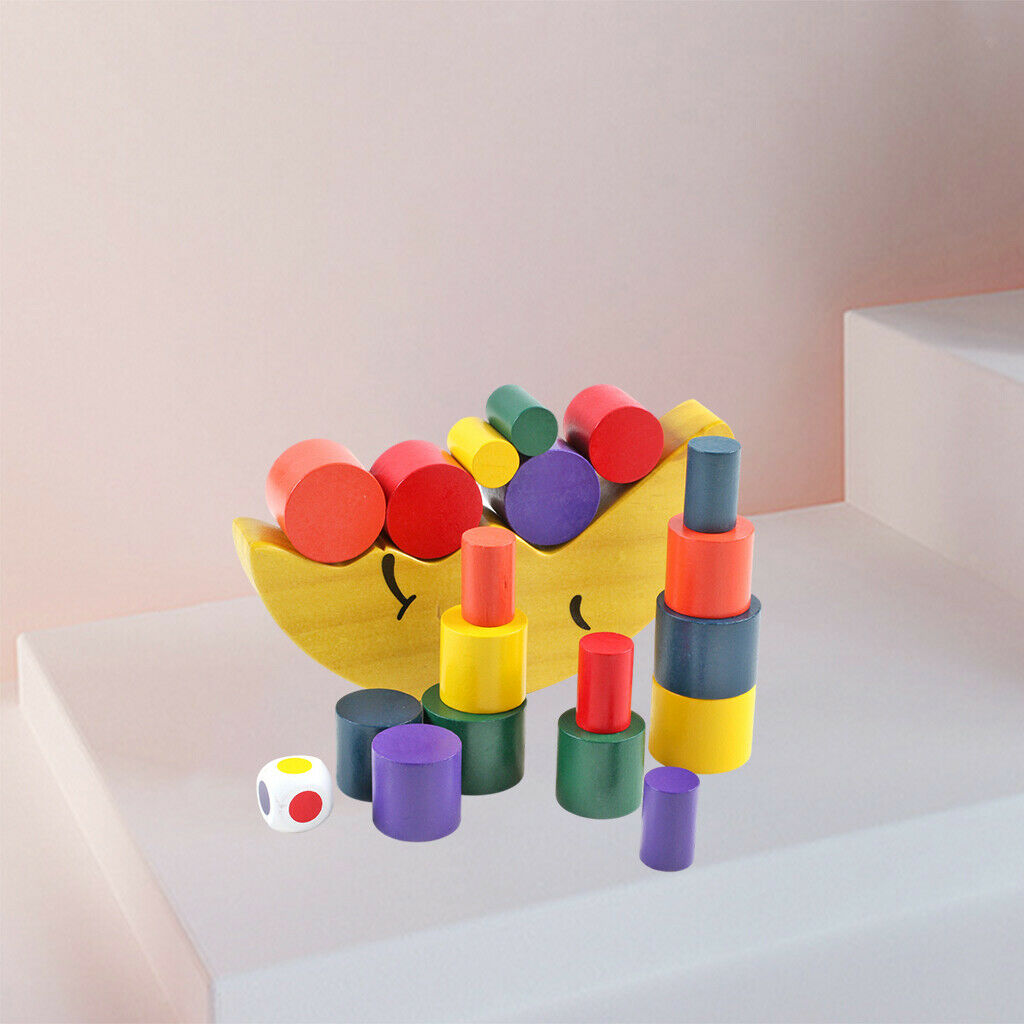 Montessori Wooden Rainbow Building Stacking Blocks Shape Sorting Game Learning
