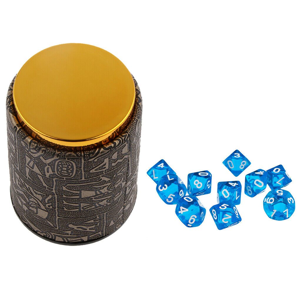 10pcs Blue D10 Dice & 1 Cup Set for D&D Party Pub Poker Liars