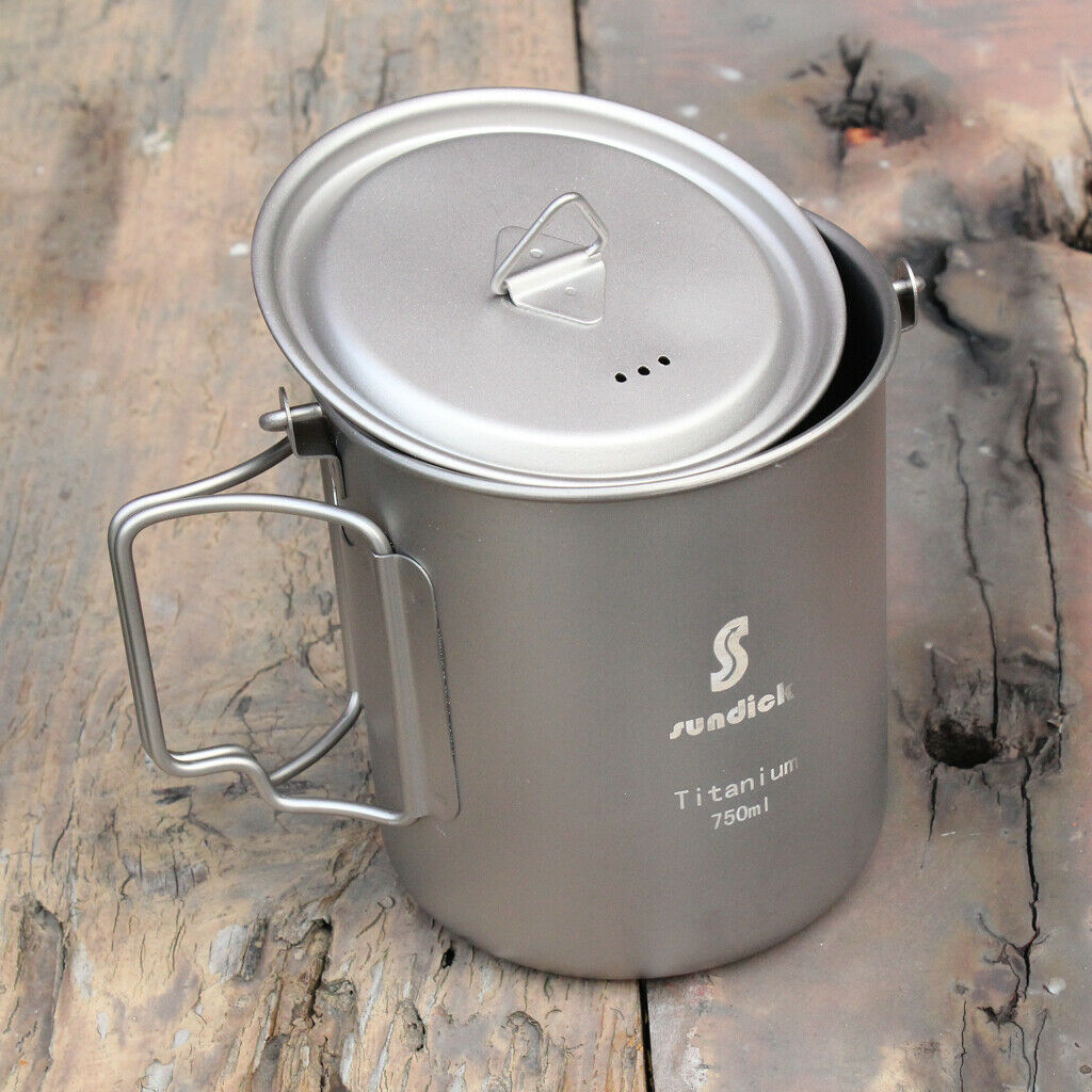 Prettyia 750ml Portable Titanium Pot Water Mug Cup Outdoor Camping Cooking