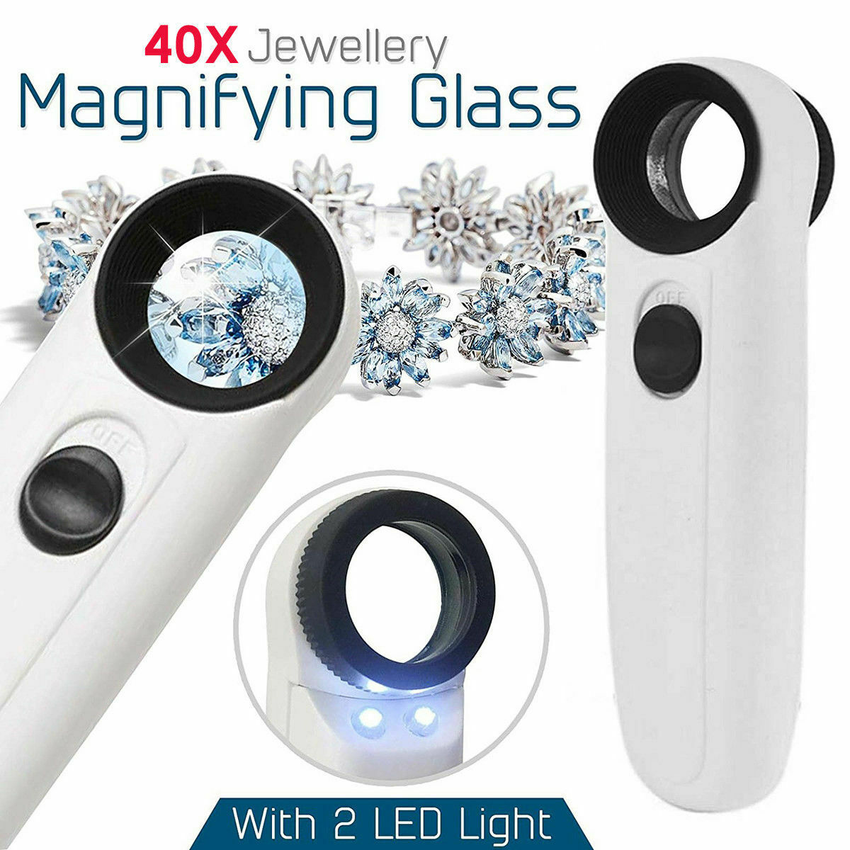 New 40X Magnifying Magnifier Glass Jeweler Eye Jewelry Loupe Loop +2LED Lights