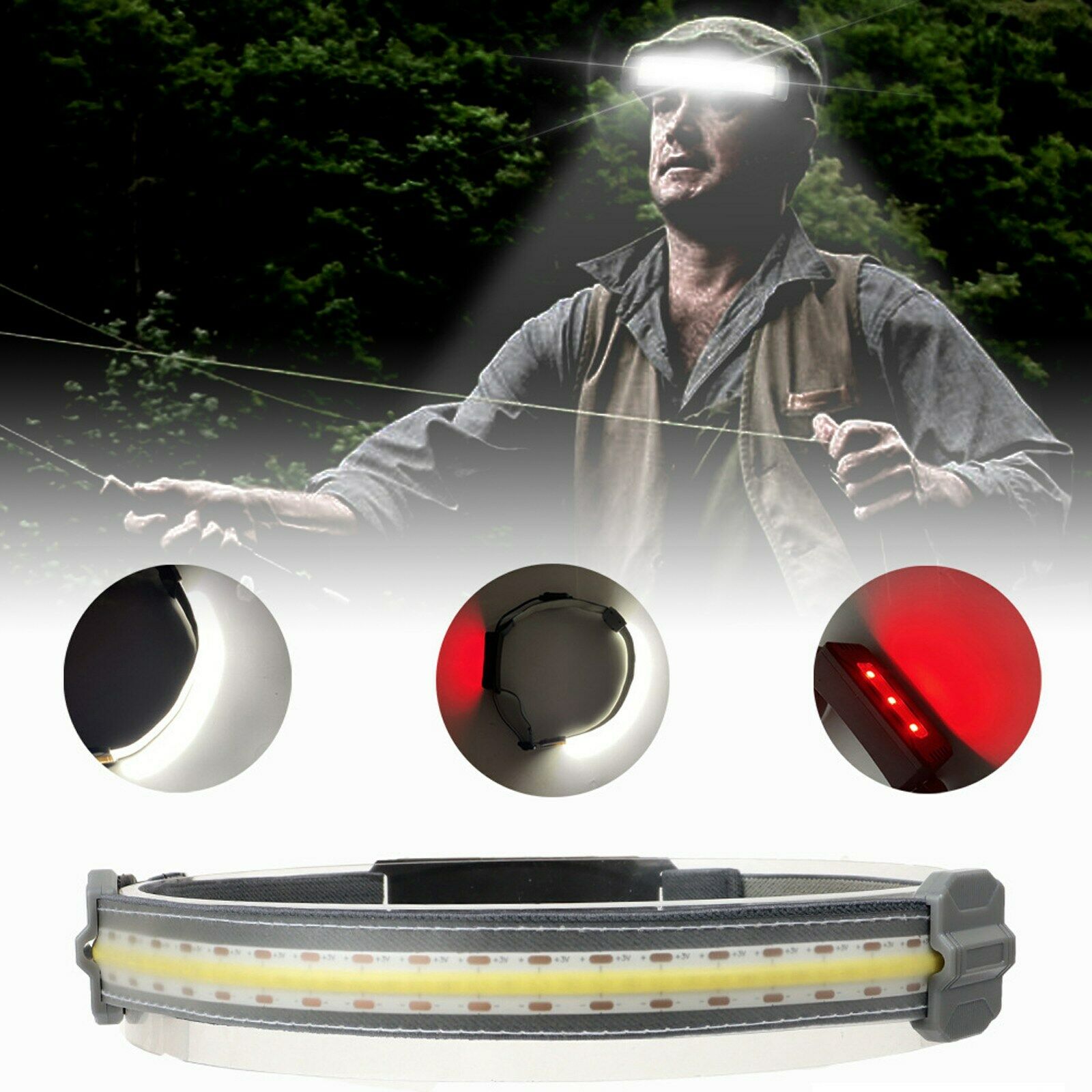 Rechargeable Head Torch COB LED Headlamp Strip Torch Work Light Bar Headlight