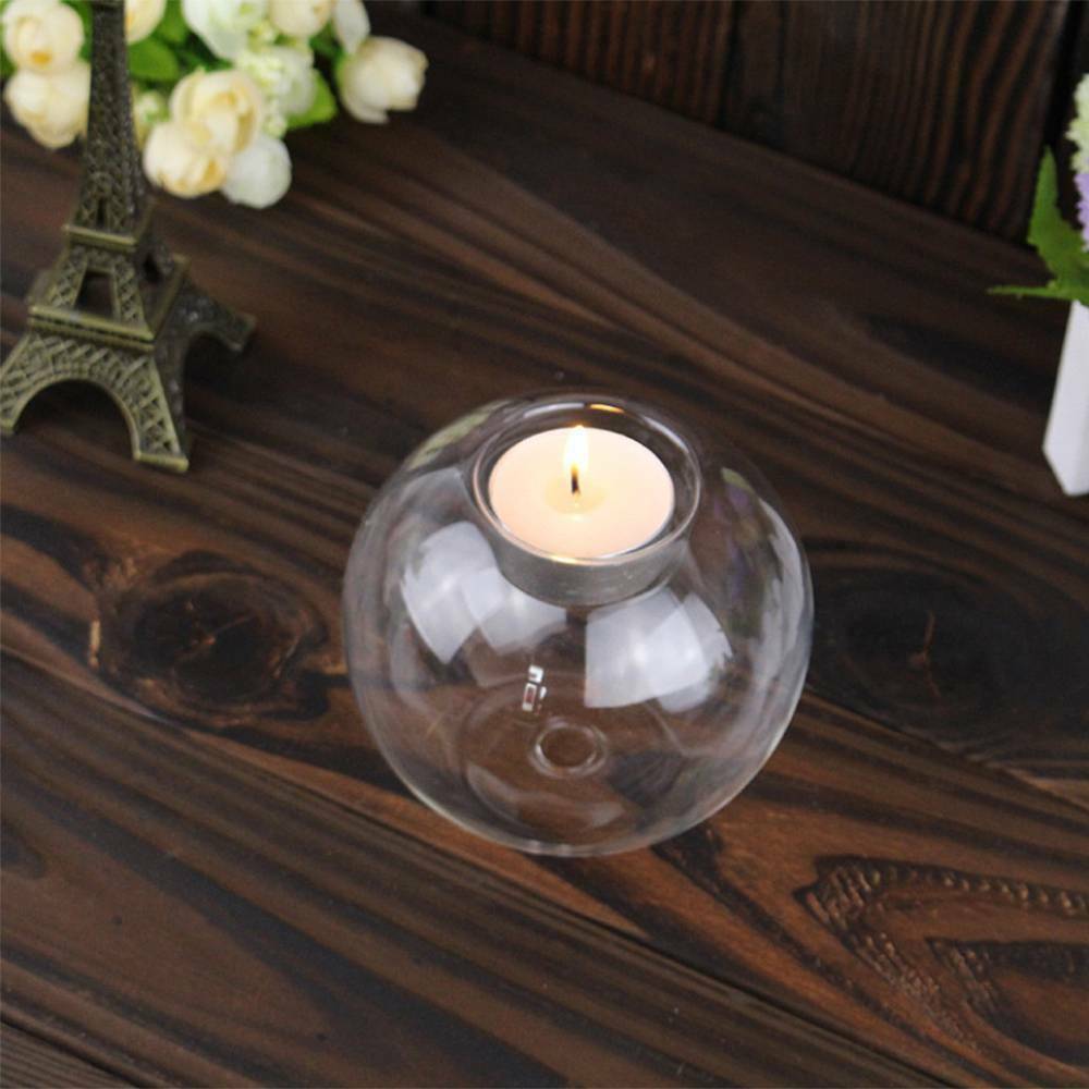 Round Tea Light Candle Holders Clear Glass Design Candlestick Party Decor 8cm