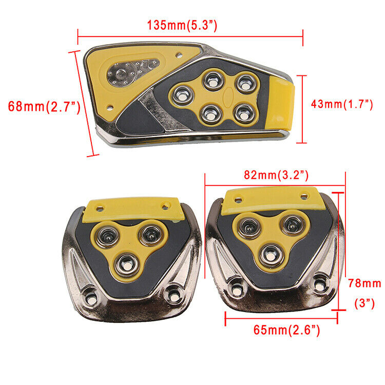 Universal 3Non-slip Yellow Aluminum Manual Car MT Gas Brake Foot Pedal Pad Cover