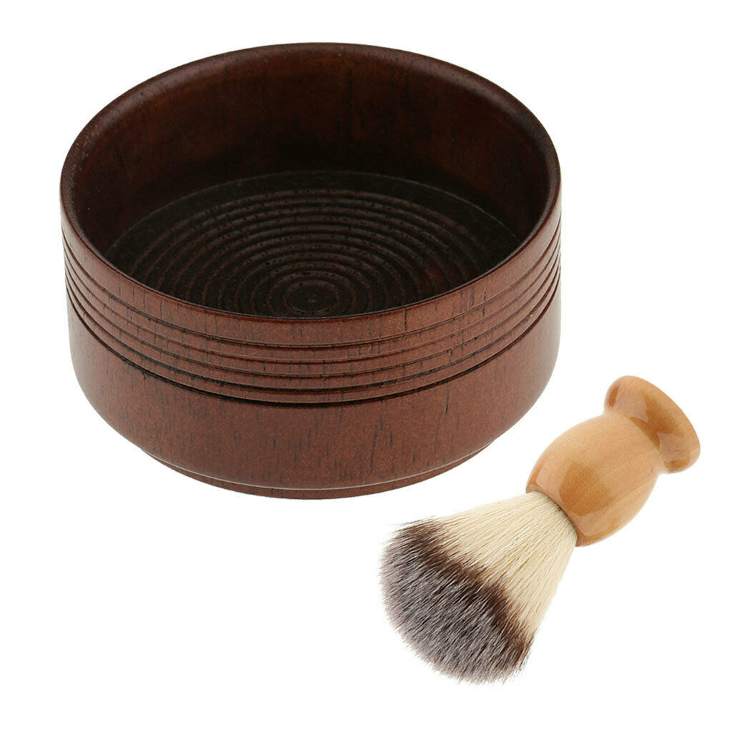 Wood Men Shaving Brush Bowl Set Kit For Hair Beard Shave Grooming