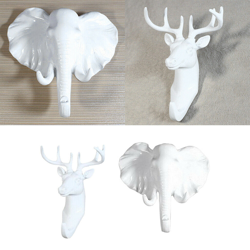 2 Pieces Hat Hooks Wall Bracket Decorative Coat Hanger Deer Head + Elephant