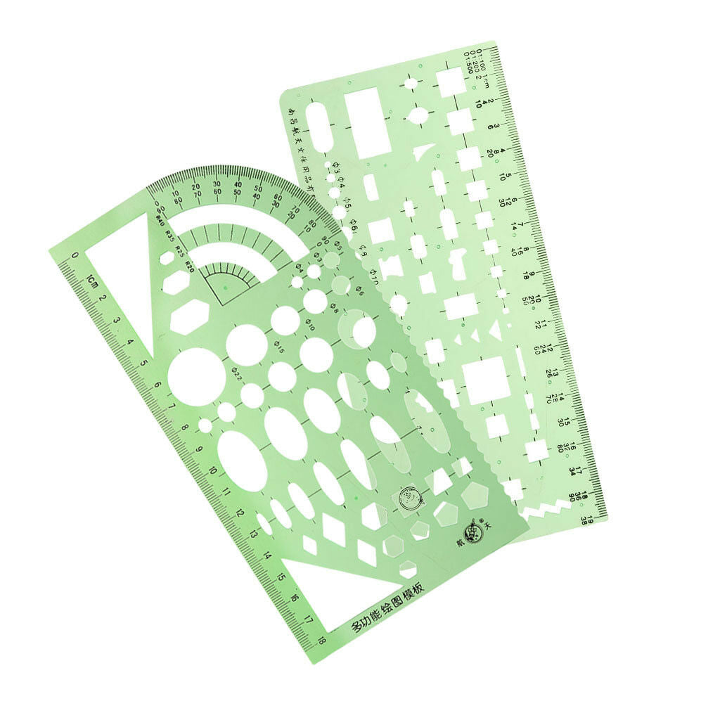 2x Multi-functional & Building Template Ruler Plastic Drafting Drawing Tool