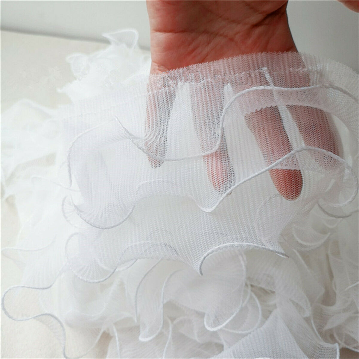 50cm White Ruffle Lace Trim 3 Layer Pleated Ribbon DIY Sewing Craft 4.72'' Width